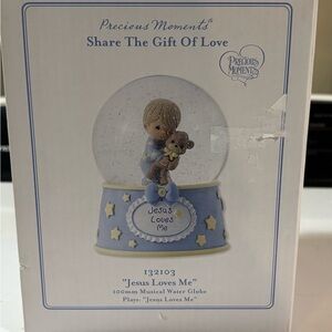 Precious Moments Jesus Loves Me musical snow globe Easter Baptism gift